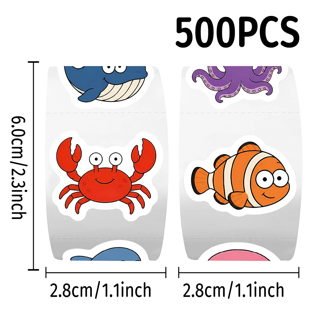 500pcs/Roll Cute＆Ugly Cartoon Marine Animals Stickers Funny Seafish Seal Label Decals Phone Helmet Decoration Sticker Reward Toy