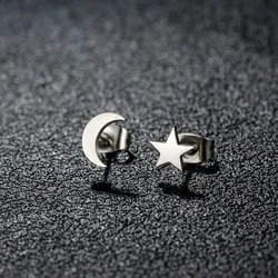 1Pair Fashion Cute Tiny Star and Moon Hollow Stud Earrings for Women Girl Minimalist Ear Piercing for Teen Jewelry