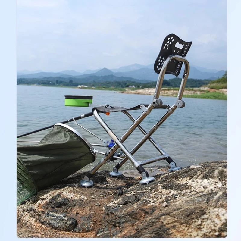 Specialized Fishing Equipment, All-Terrain Fishing Chair, Stainless Steel Folding Stool, Adjustable Angler\'s Seat Fishing Gear