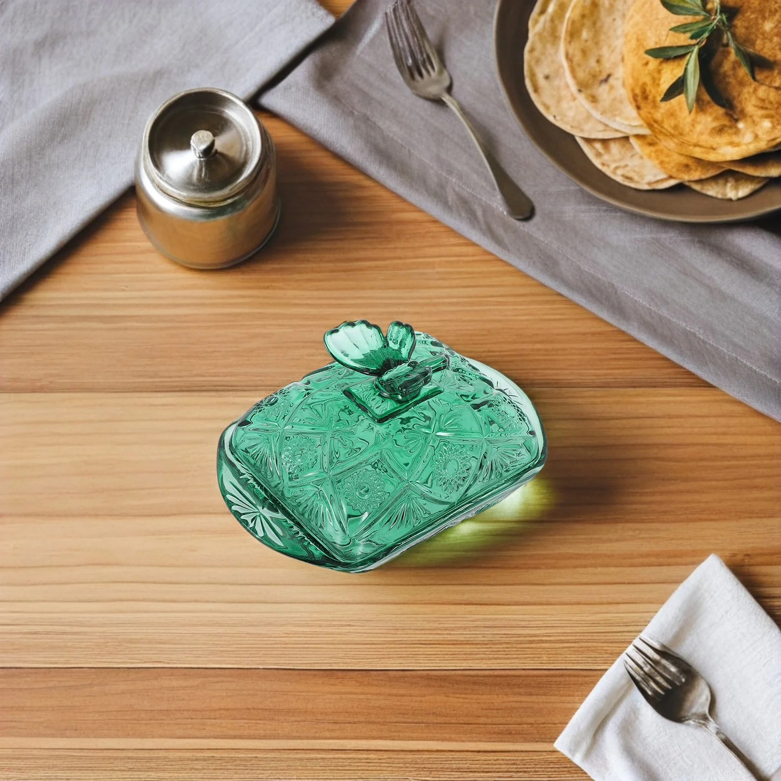 

Round Glass Butter Dish with Lid Green - Airtight Butter Holder for Counter Or Fridge - Multipurpose Cake Fruit Cheese Display