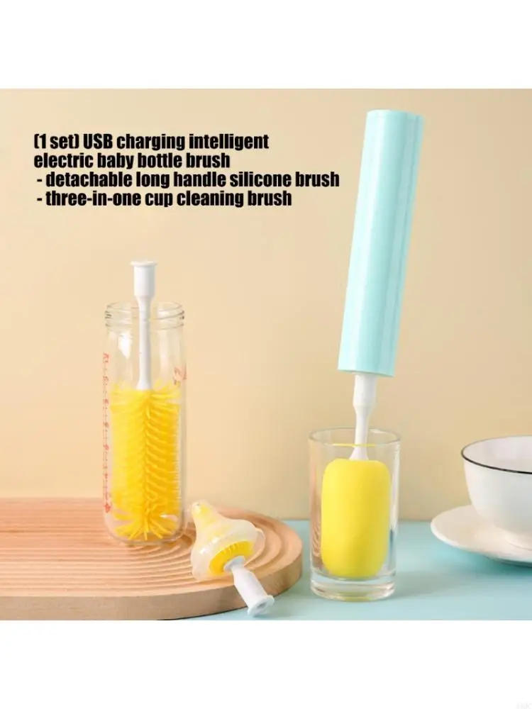 3 In 1 Electric Cup And Bottle Brush With USB Charging And Durable Silicone Design For Safe Washing J0MC