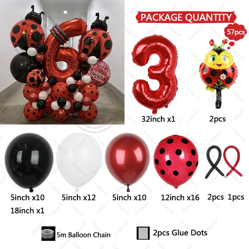57 Ladybug Party Balloons Black-Based Red Polka Dot Wavy Dot Decorative Balloons Baby Christening Birthday Party Decorations