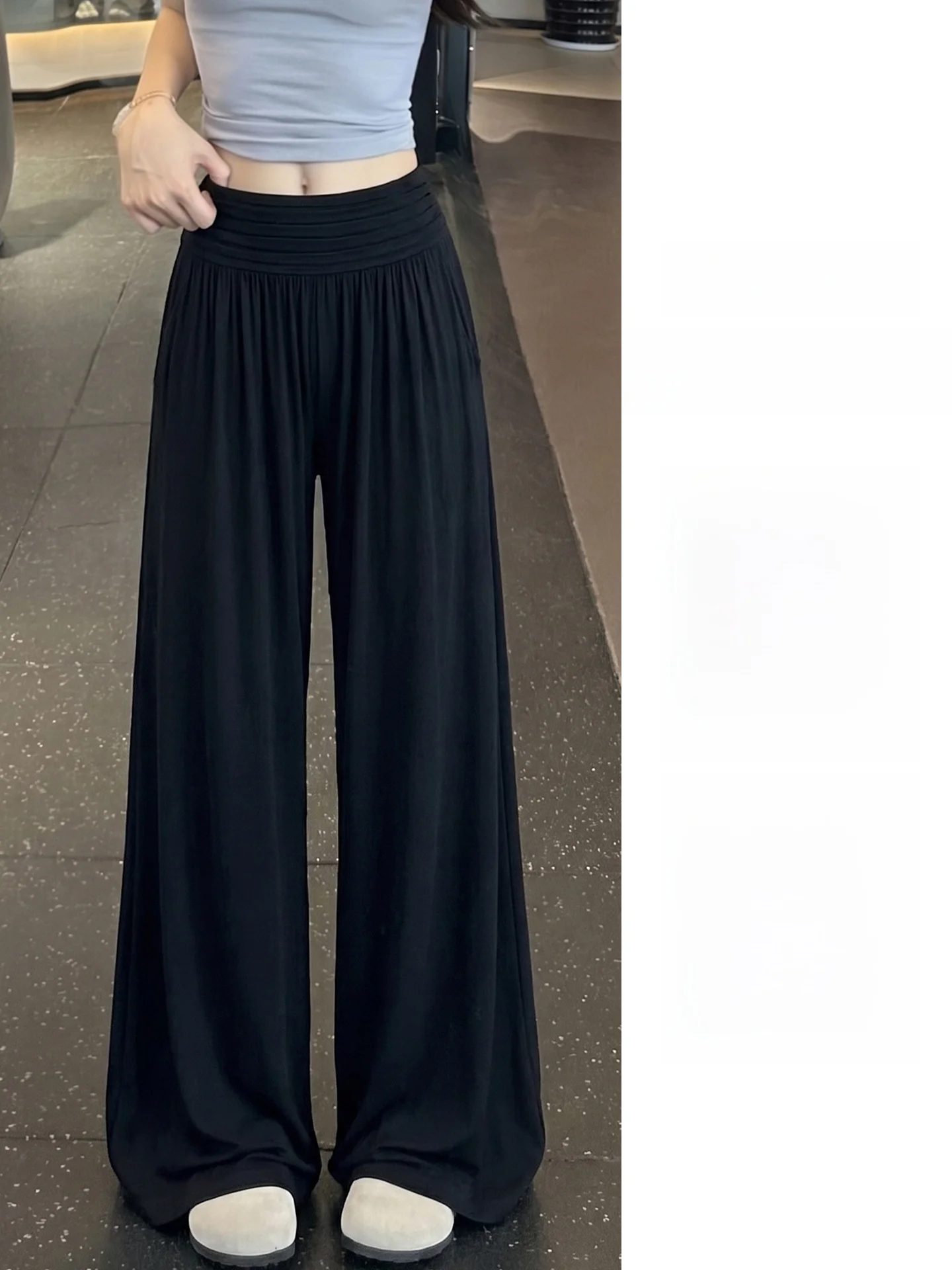Black Ice Silk Yoga Pants Women's Summer New Loose Drapey High Waist Wide Leg Pants Sporty Style Casual Trousers