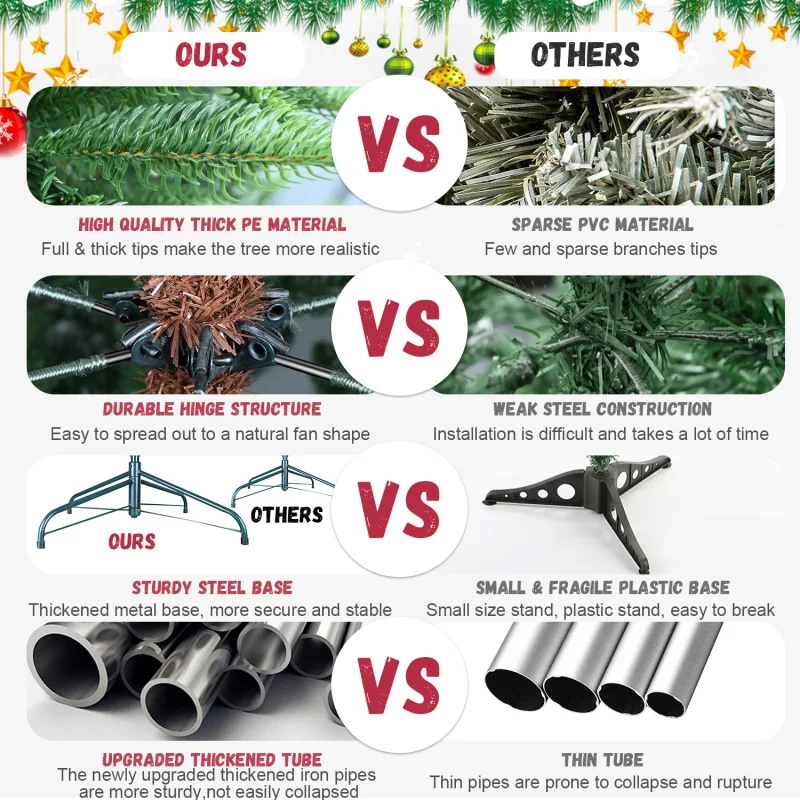 Albero di Natale da 4 piedi con 100 luci LED bianche calde, 298 punte PE+PVC, cavo di memoria con sblocco automatico, struttura incernierata e sta stabile in metallo