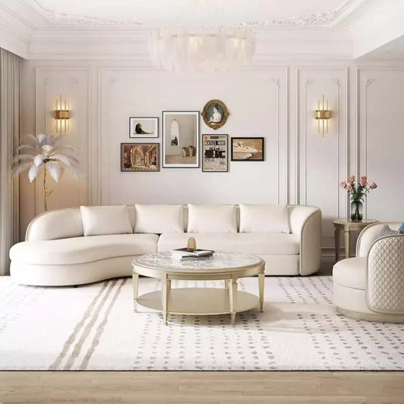 Comfortable Oval Sofa Modern Simple Curved Sectional Living Room Couches White Designer Wood Sofas Para El Hogar Salon Furniture