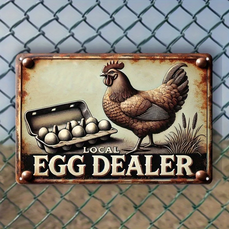 

Vintage 'Local Egg Dealer' Metal Sign - Rustic Farmhouse Decor for Kitchen, Bar, Garage, for Man Cave | 8x12 Inch Iron Wall
