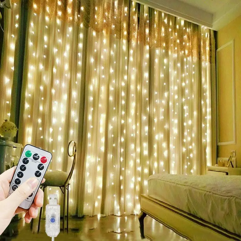 8 Modes USB Remote Control LED Garland Curtain Lights Fairy Light String for Wedding Christmas Home Bedroom New Year Home Decor