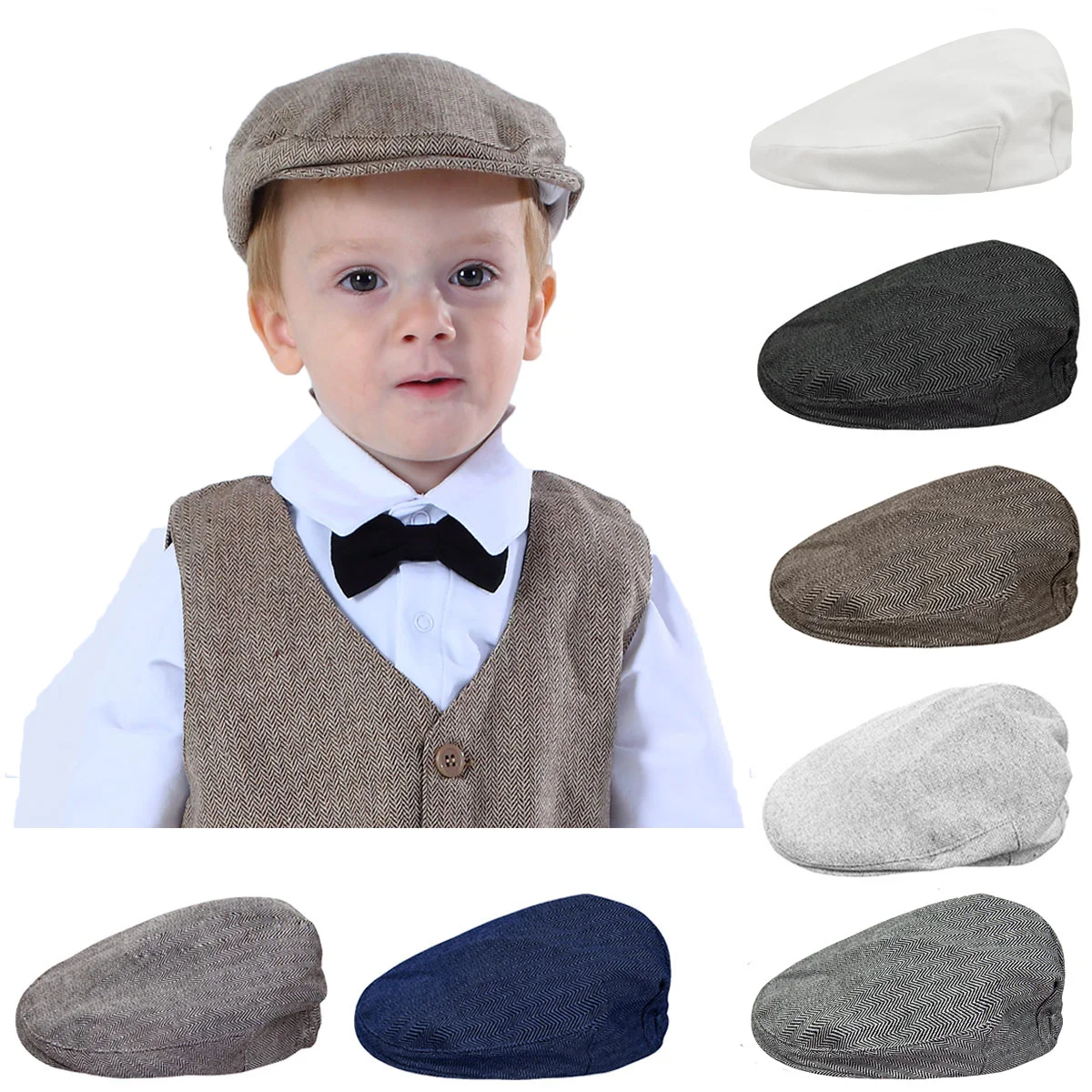 Baby Boys Herringbone Flat Hat Kids Vintage Drivers Newsboys Toddler Soft With Lining Cap Infant Thick Winter Warm Accessories