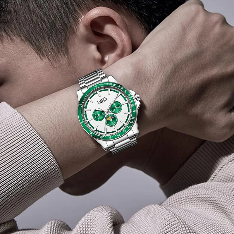 LIGE 2025 New Mechanical Pendulum Hammer Design Watch Men Fashion Stainless Steel Waterproof Luminous Men's Quartz Wristwatches