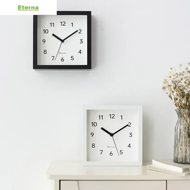 Modern Minimalist Wooden Wall Clock Silent Square Japanese Style for Bedroom Study Home Decor No Drill