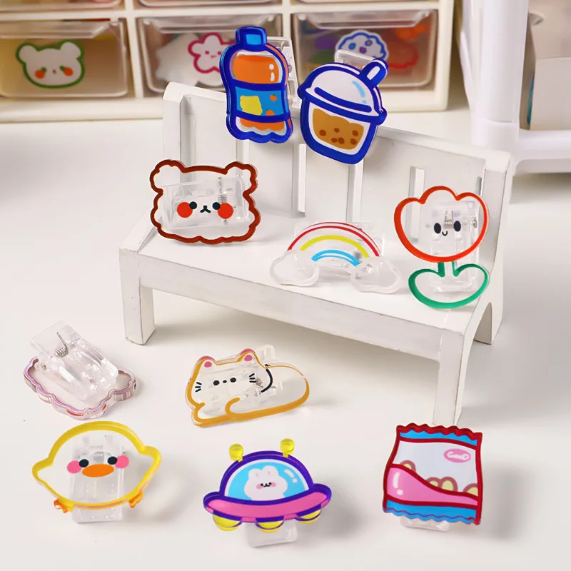 2pcs Transparent Acrylic Clips Cute Stationery Test Paper Clip Cartoon Snacks Sealing Clip Kawaii Photo Card Holder Stationery