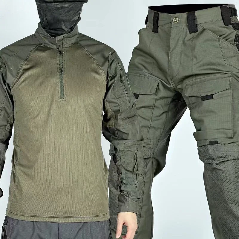 Tactical Camo Set Men Sports Outdoor Wear Resistant Training Suit Field Combat Elastic Waterproof Multi Pocket Pant Set