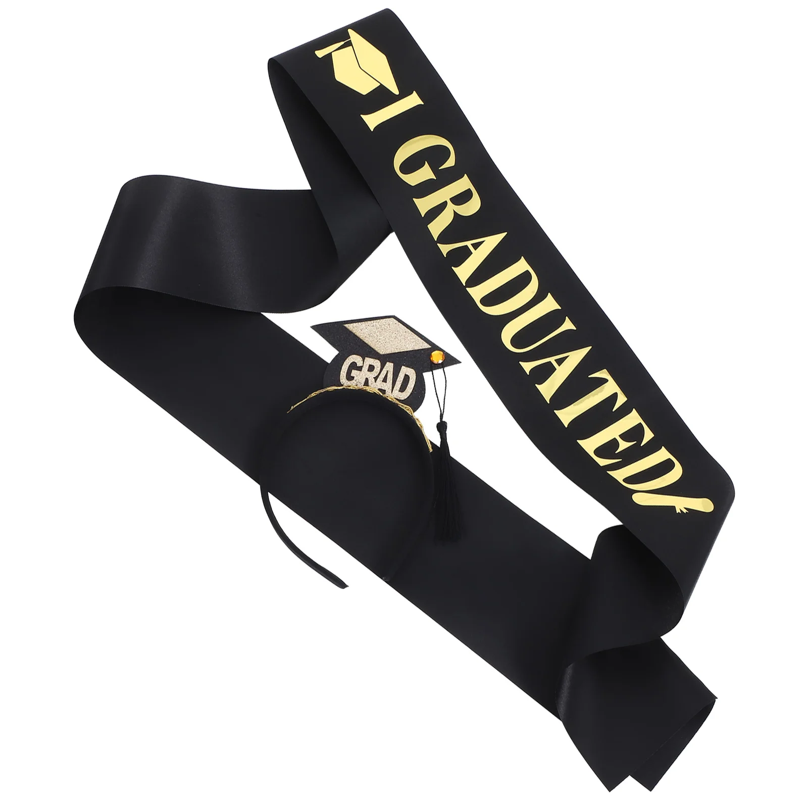 

1 set Graduation Sash Headband Set Fabric Comfortable Wear Unique Design Attractive Ceremony Decor Grad Party Supplies