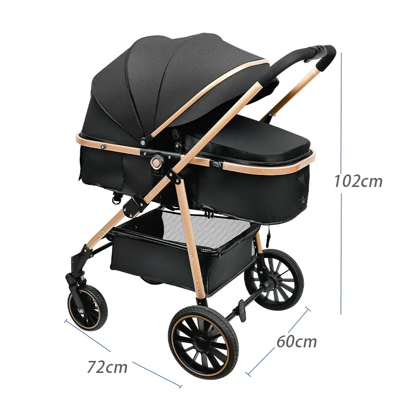 Black  white High Quality Baby stroller Luxury Baby Stroller 3 in 1 Folding bi-directional with Basket for car Safety seat