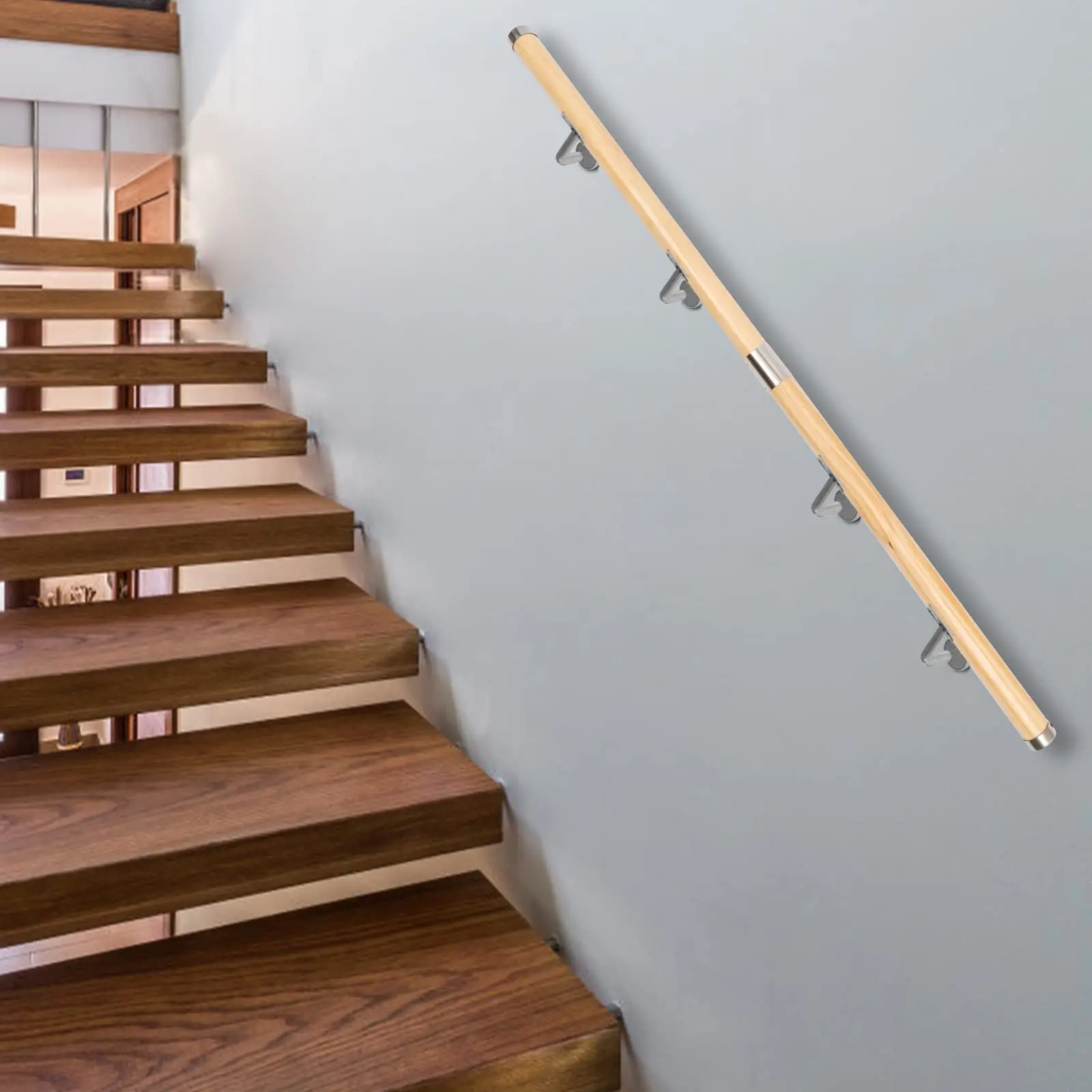 Dynami 2ft Wood Handrails for Indoor Stairs, Wall Mount Stair Handrails, Safety Non-Slip Stair Railing, Professional Pine Handrails