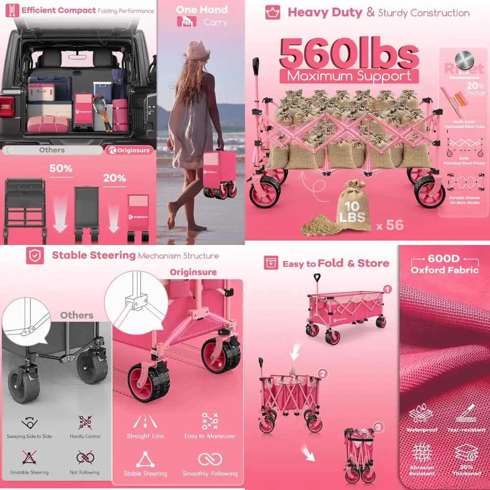 

48 складных универсальных тележек емкостью 560 фунтов и большими вездеходными колесами для пляжа, кемпинга, покупок