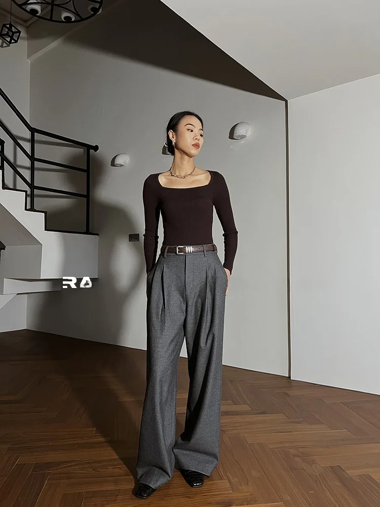 

Slimming Effect Woolen Knitted Sweater Ele Large Collar Vertical Stripe Pattern Commute Sle Women's Faion Winter Wear