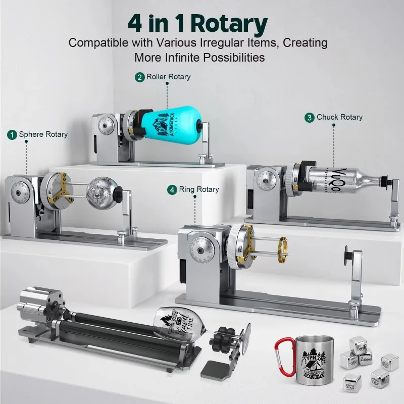 ATOMSTACK R1 Pro Rotary Roller For  Engraving Machine 6000mm/min 360 Rotating Roller for Cylinder Cans Sticks Ball Ring