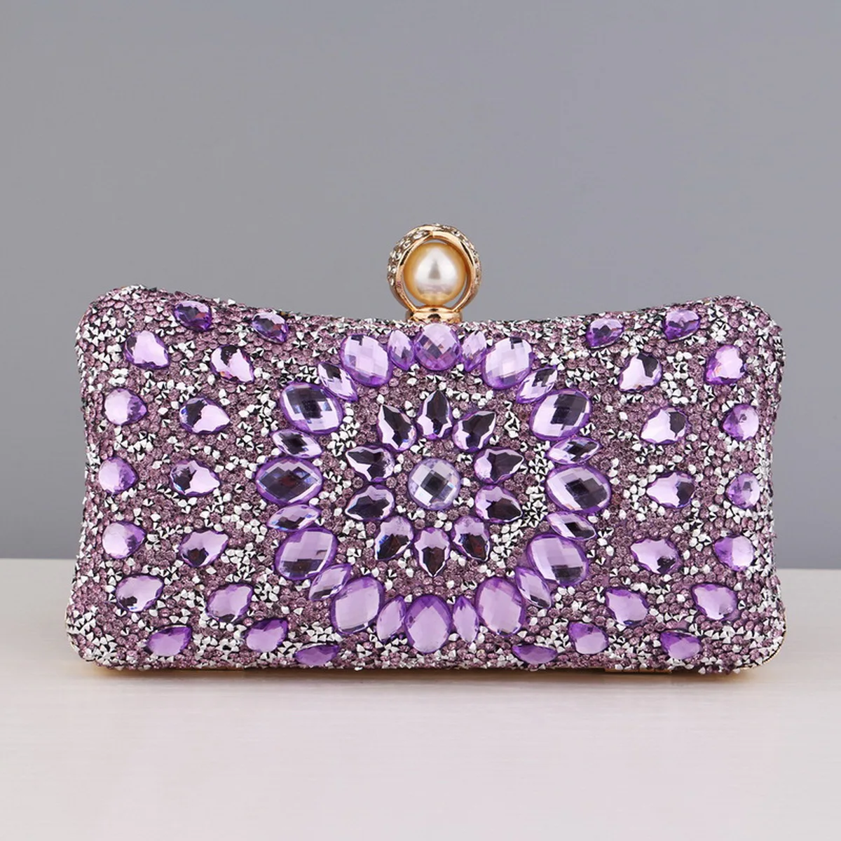 Full Diamonds Evening Bags Acrylic Flower Rhinestones Clutch Bags Metal Pearl Luxury Prom Wedding Dinner Handbags