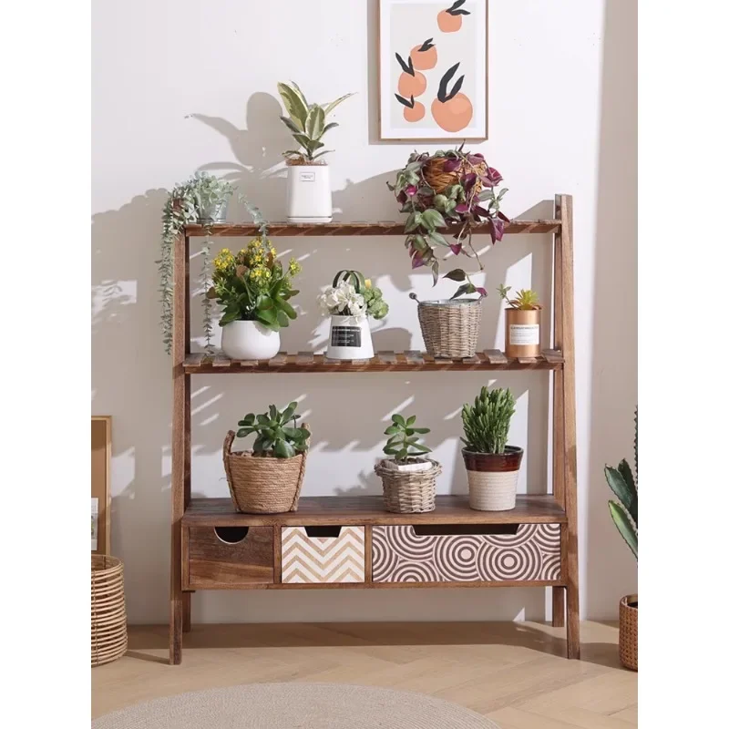 Flower rack Balcony stepped succulent flower rack Solid wood indoor floor-to-ceiling flower pot Dill plant