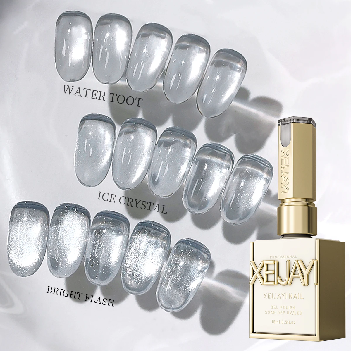 XEIJAYI 3pcs 15ml White Plain Water Cat's Eye Magnetic Gel Nail Polish - Ultra Shine, Quick-Dry, Soak-Off UV/LED Varnish for Stu