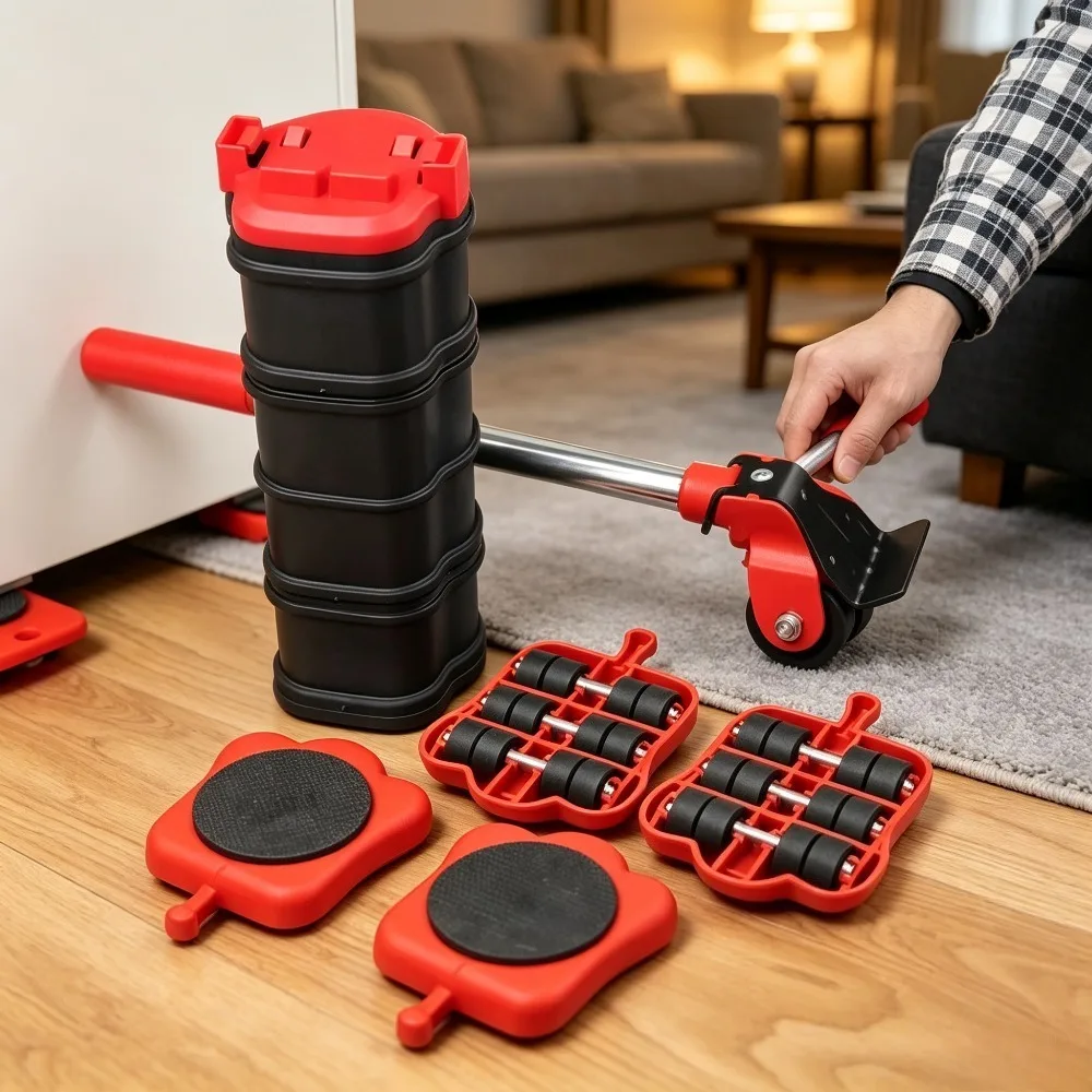 5Pcs Furniture Moving Roller Set Heavy Duty Lifting Transport Tool Kit for Cabinets Sofas Appliances Heavy Objects Relocation