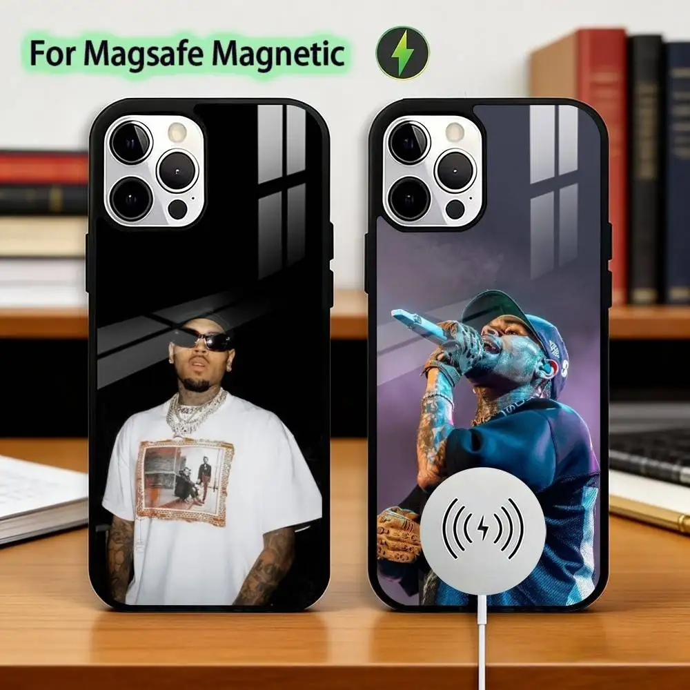 

Singer Rap C-Chris-Brown Phone Case For iPhone17,16,15,14,13,12,11 Plus,Pro Magnetic For Magsafe Wireless Charging
