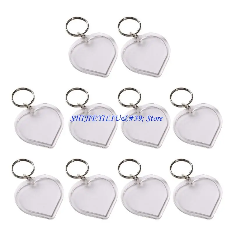 E21F 10Pcs Clear Acrylic Photo Frame Keychain Photo Insert Keyrings Blank Various Shapes DIY Keychain Picture Frame Keyring
