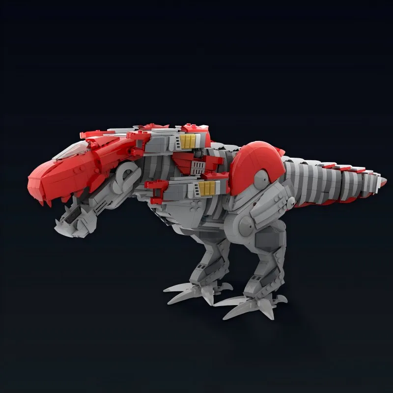 MOC-192261 t-rex Model Zord blok bangunan komik Jepang dinosaurus berkelahi aktivitas Mecha merakit batu bata mainan hadiah DIY