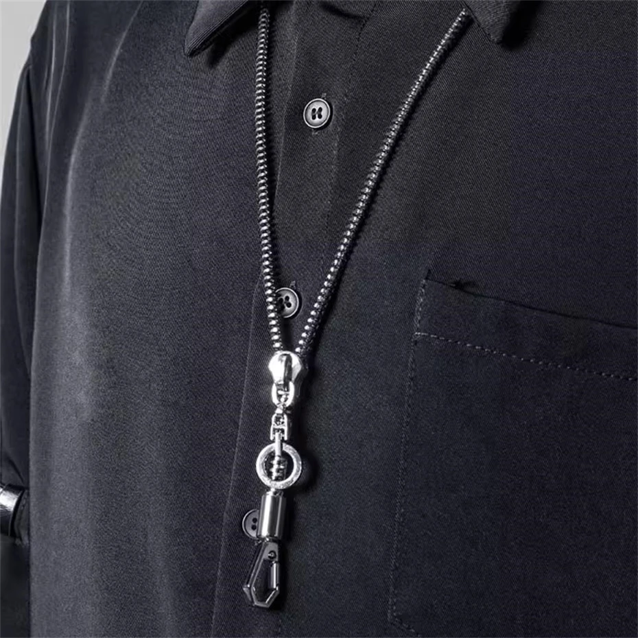 Functional Silver Necklace Men Cylindrical Necklace Women All-Match Wearing Method Fashionable Techwear Hip Hop Punk