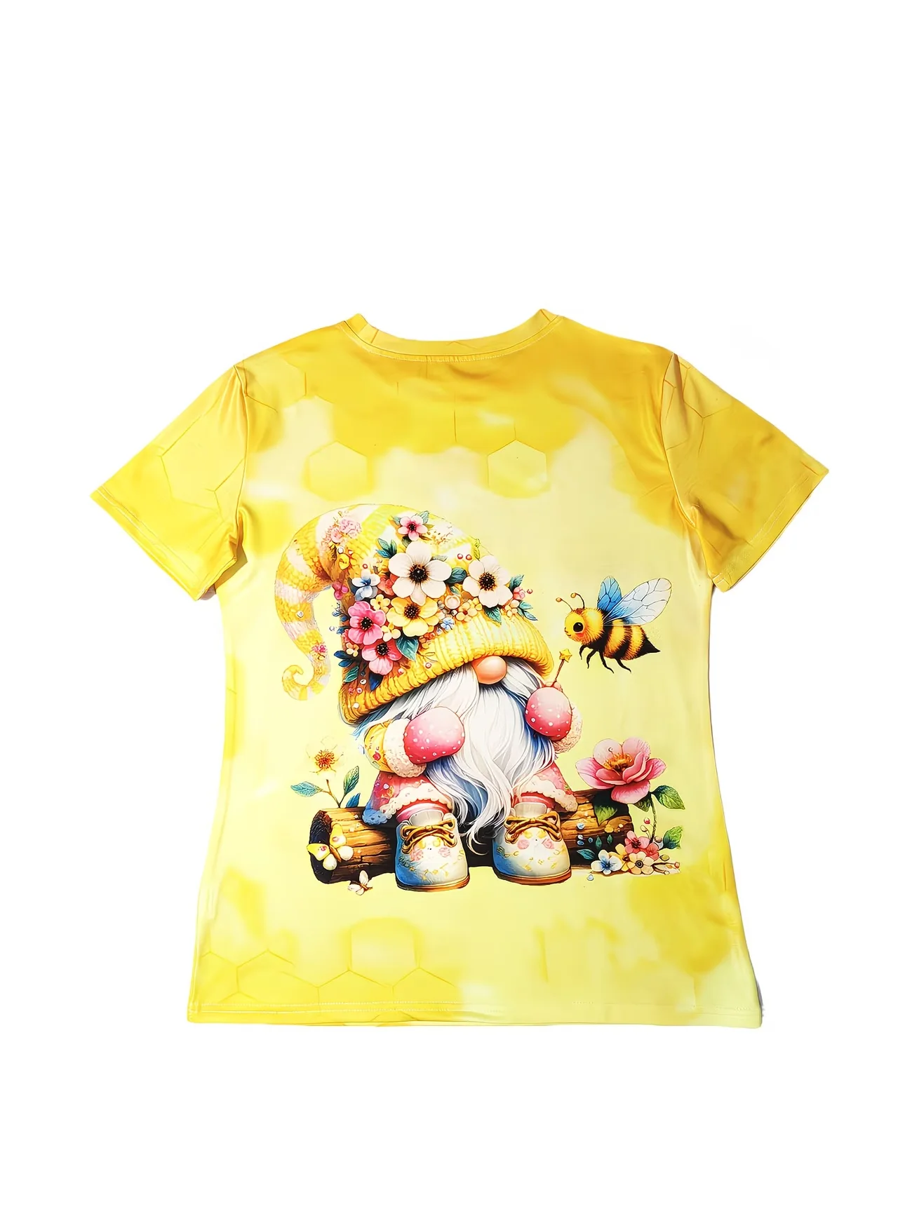 Crew Neck Short Sleeve Cute Gnome Bee Floral Print T Shirt Women's Outfits Casual Daily Wear