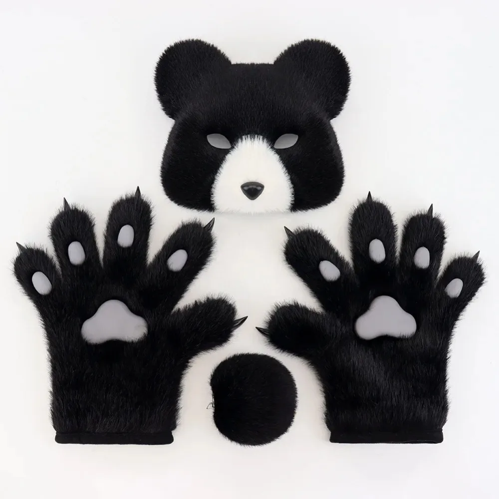 Halloween Cross-border Plush Suit Simulation Bear Mask Handmade Bear Claw Gloves Cosplay Comic Show Gloves Props