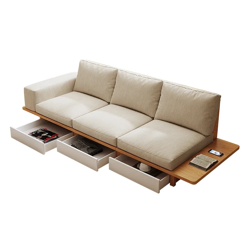 Japanese-style Simple Log Style Tatami Mat Floor Sofa Living Room Wabi-sabi Style Three-person Apartment Customized