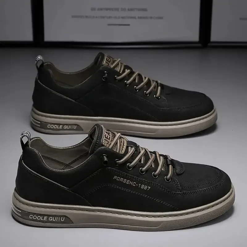 

New Mens Casual Shoes Breathable White Leather Flats Slip on Fashion Driving Walking Footwear Skateboard Tennis Sneakers