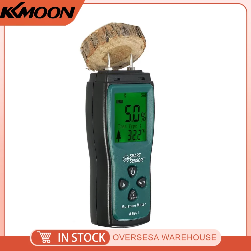 SMART SENSOR Handheld Mini Wood Moisture Meter Digital LCD Lumber Damp Meter Detector Tester 2 Pin Probe Range 2%～70%