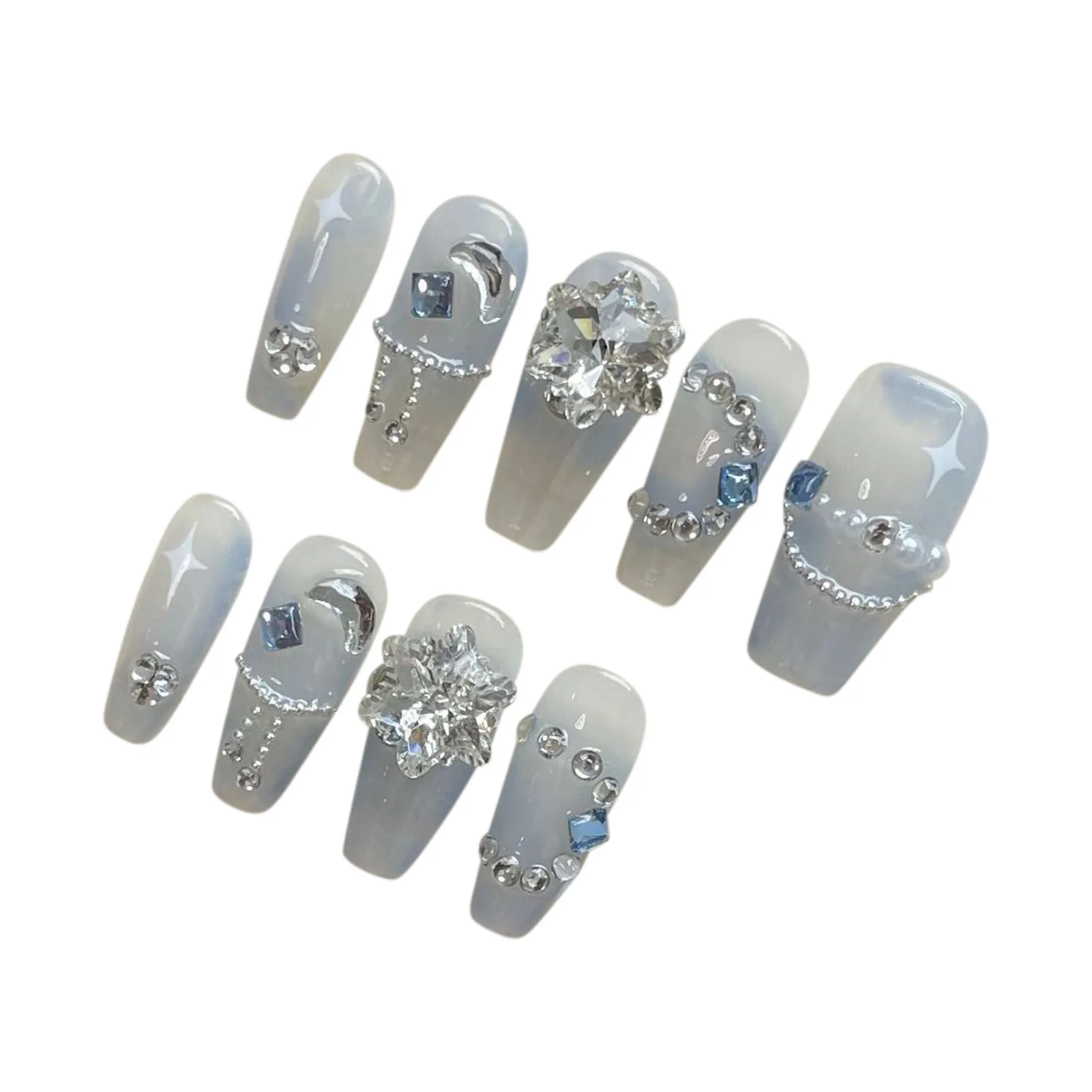 Vrouw Nail Art Blauw Valse Nagel Sneeuw Crystal Neze Blauwe Herbruikbare Kunstnagel Voor Salon Expert En Naïeve Vrouwen