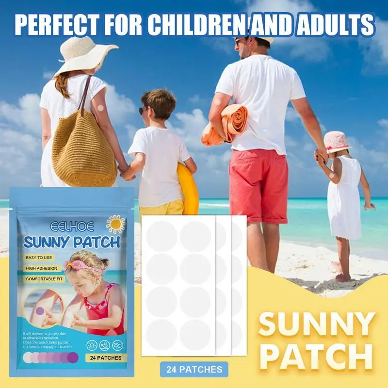 UV Adesivos para Reaplicar Protetor Solar, Impermeável Sun Stickers, Protetor solar UV Patch, Detecção UV, 24 Pack