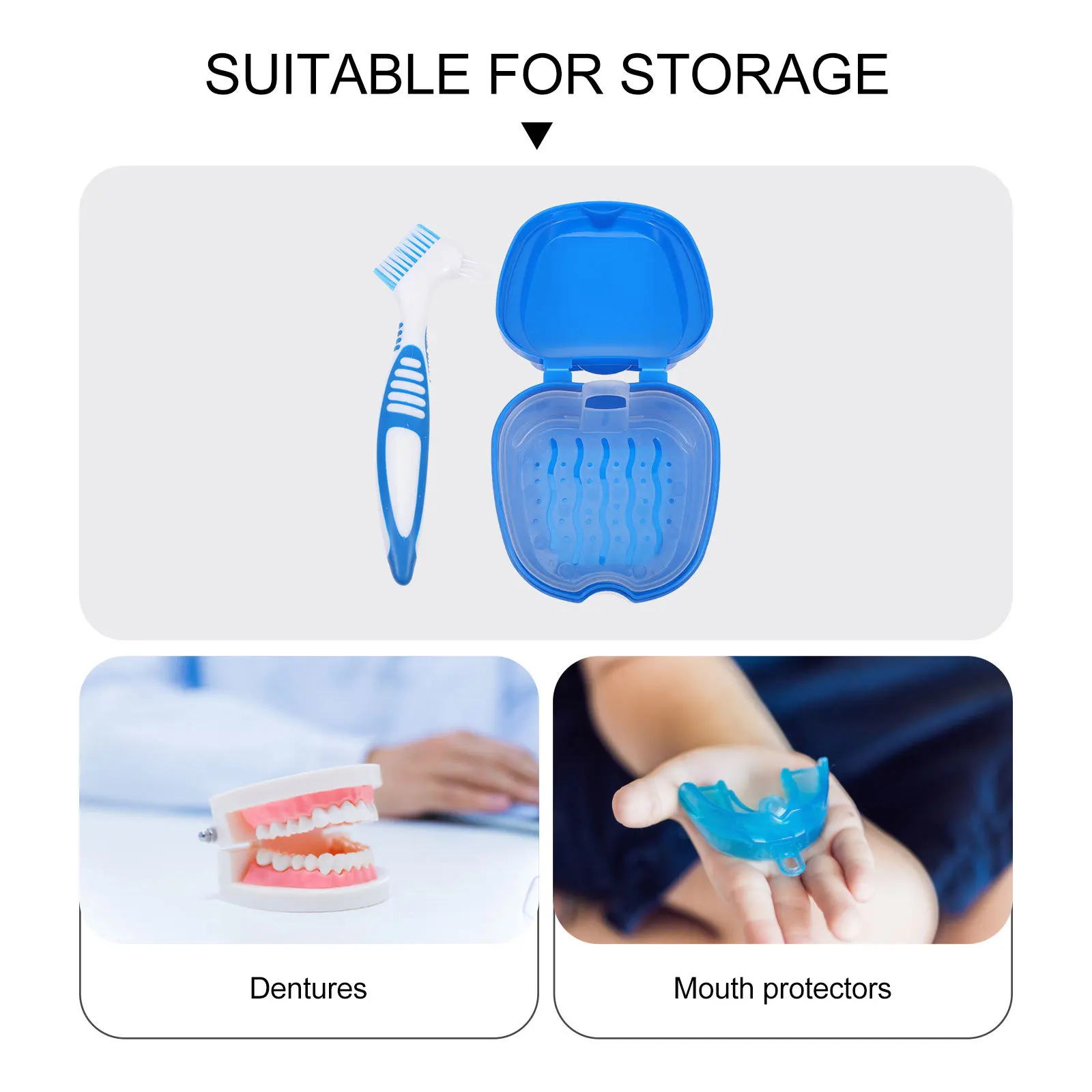 

1 set Denture Box Set Portable False Tooth Holder With Supple Bristle Brush Denture Cleaning Tool Kit Oral Care Supplies