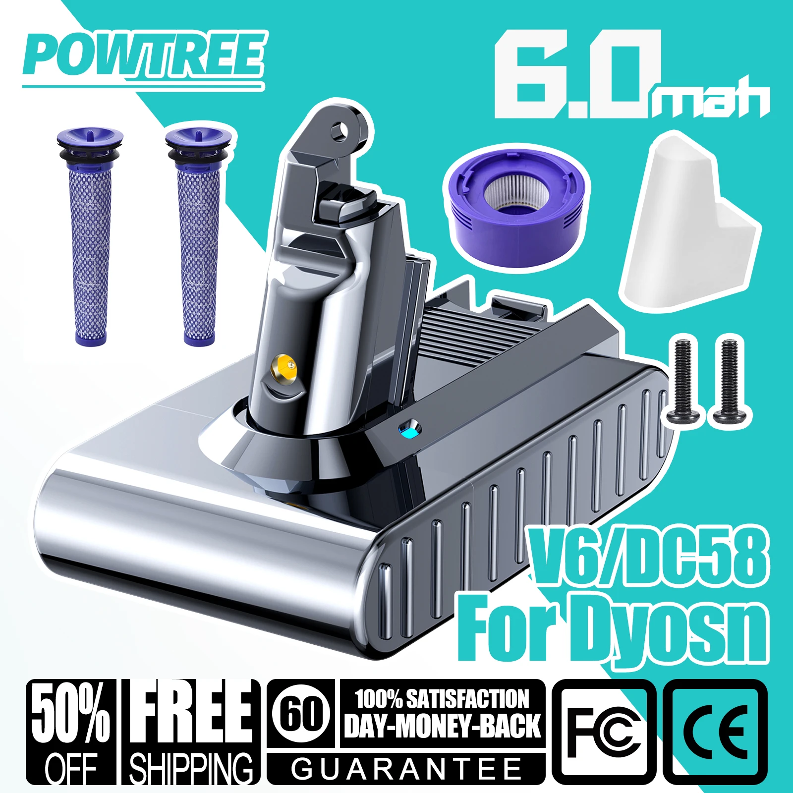 6000mAh For Dyson V6 batterie batterie au Lithium Rechargeable For Dyson DC58 DC59 DC61 DC62 21.6V batterie Batteries d'aspirateur
