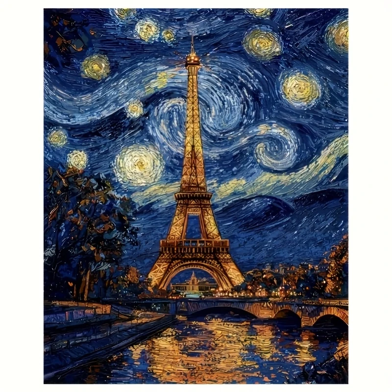 500/1000/1200/2000 PCS Jigsaw Puzzles Starry Night Eiffel Tower Family Activity Games DIY Puzzle for Living Room Home Decor Gift