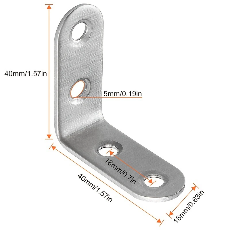 6 ชิ้นสแตนเลส 90 องศามุม L รูปวงเล็บ, 40 มิลลิเมตร X 40 มิลลิเมตร X 16 มิลลิเมตรมุมรั้ง Joint Bracket Fastener Heavy Duty โลหะ