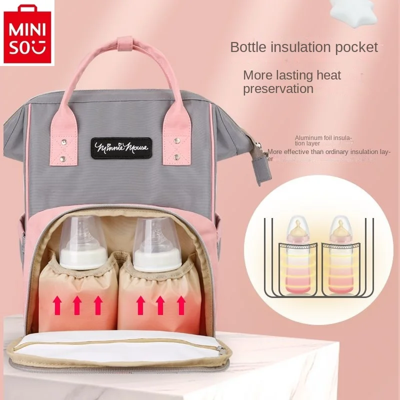 MINISO-Sac de rangement Disney pour la colonne vertébrale et le bébé, sac à dos portable multifonctionnel de grande capacité pour sortir, à la mode