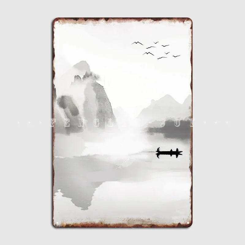 Chinese Ink Landscape Metal Plaque Poster Party Wall Mural Custom Wall Decor Tin Sign Posters