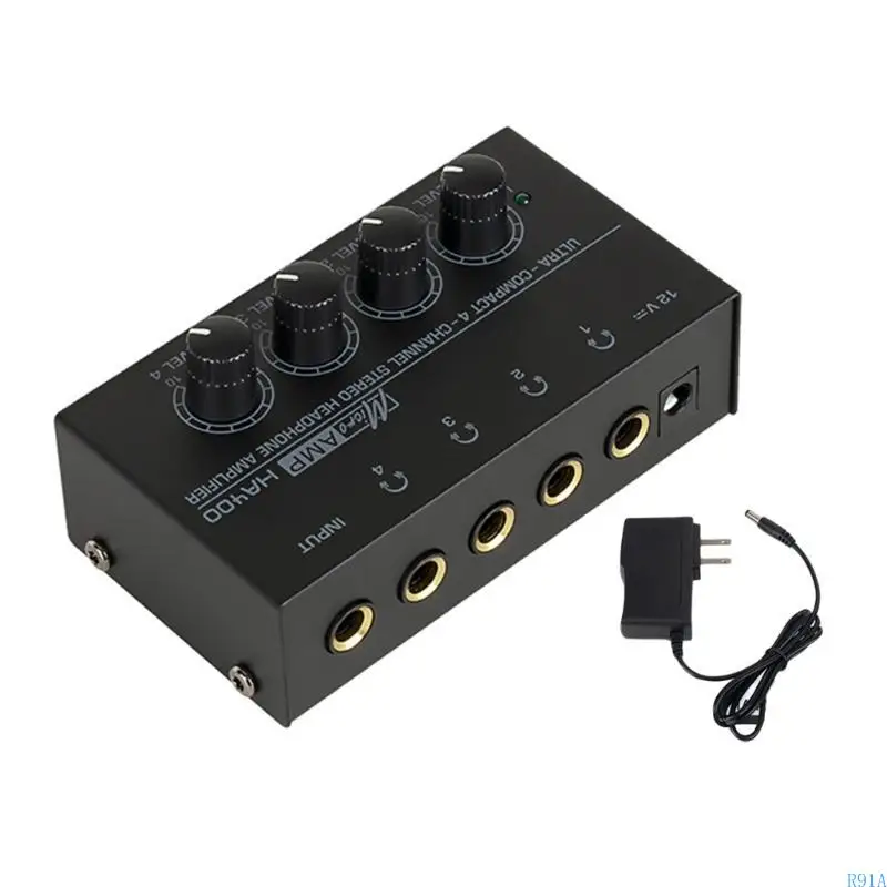 R91A 4 -канальный усилитель для наушников -наушников с независимым управлением звуком и низким уровнем шума для использования в