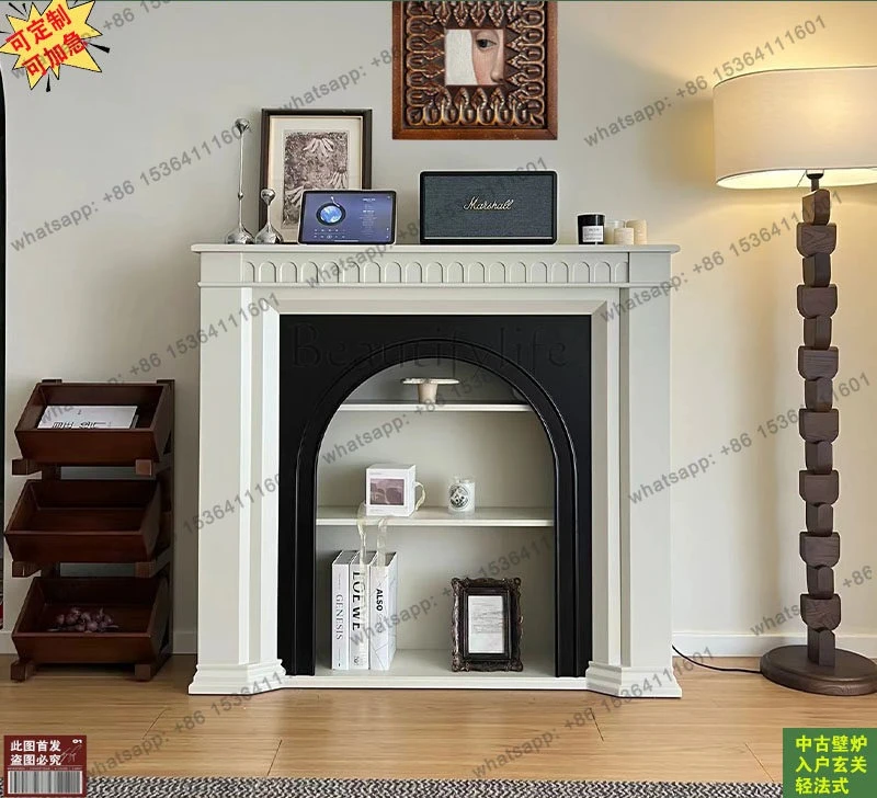 

Fireplace decorative cabinet ultra-thin medieval solid wood living room TV cabinet ultra-thin light strip