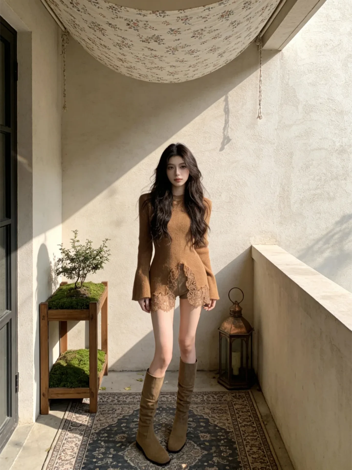 

Commute Sle Women's Slim Fit Lace Splice Knitted Sweater Faionable Winter New Arrival Ele Top Korean Version Long Sle...