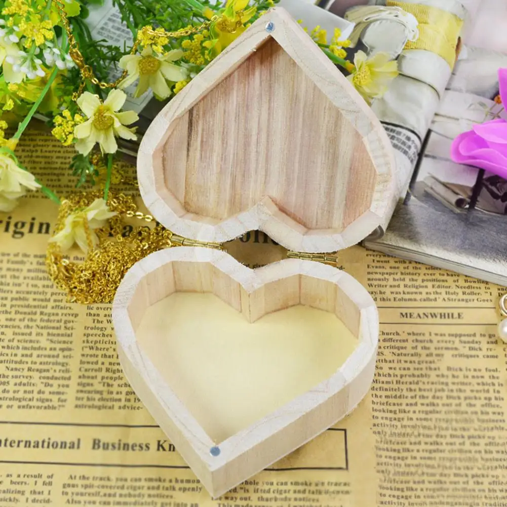 Retro Wooden Storage Box Heart Shape Jewelry Box Birthday Gift Packing Box Jewelry Case Sundries Storage Container Ring Case