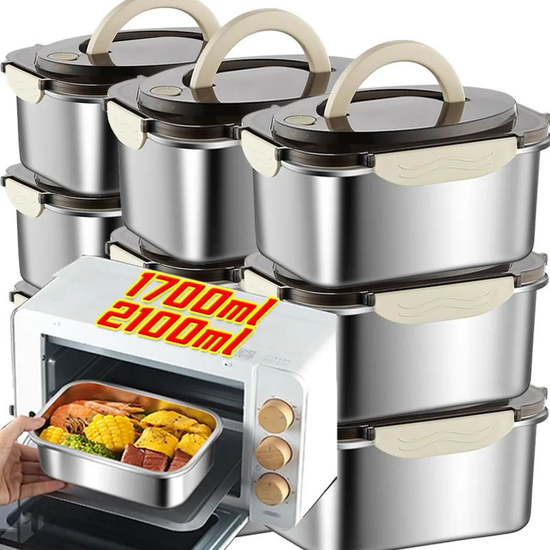 

Stainless Steel Lunch Box Sealed Leak-proof Bento Box Fridge Fresh-keep Box Portable Food Storage Container Camping Picnic Bowl