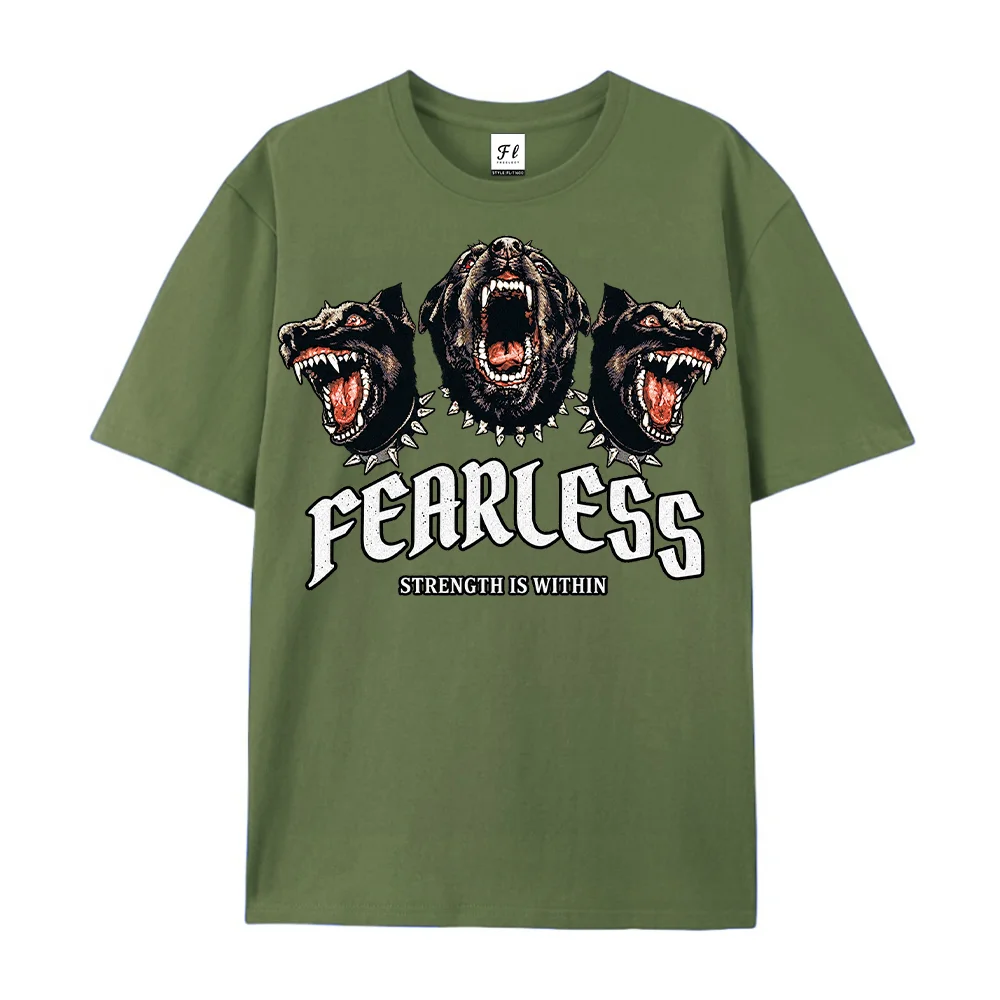 Men Fearless Pitbull Graphic T Shirt Strength Is Within Angry Dog Print Crew Neck Casual Loose Short Sleeve Streetwear Tee