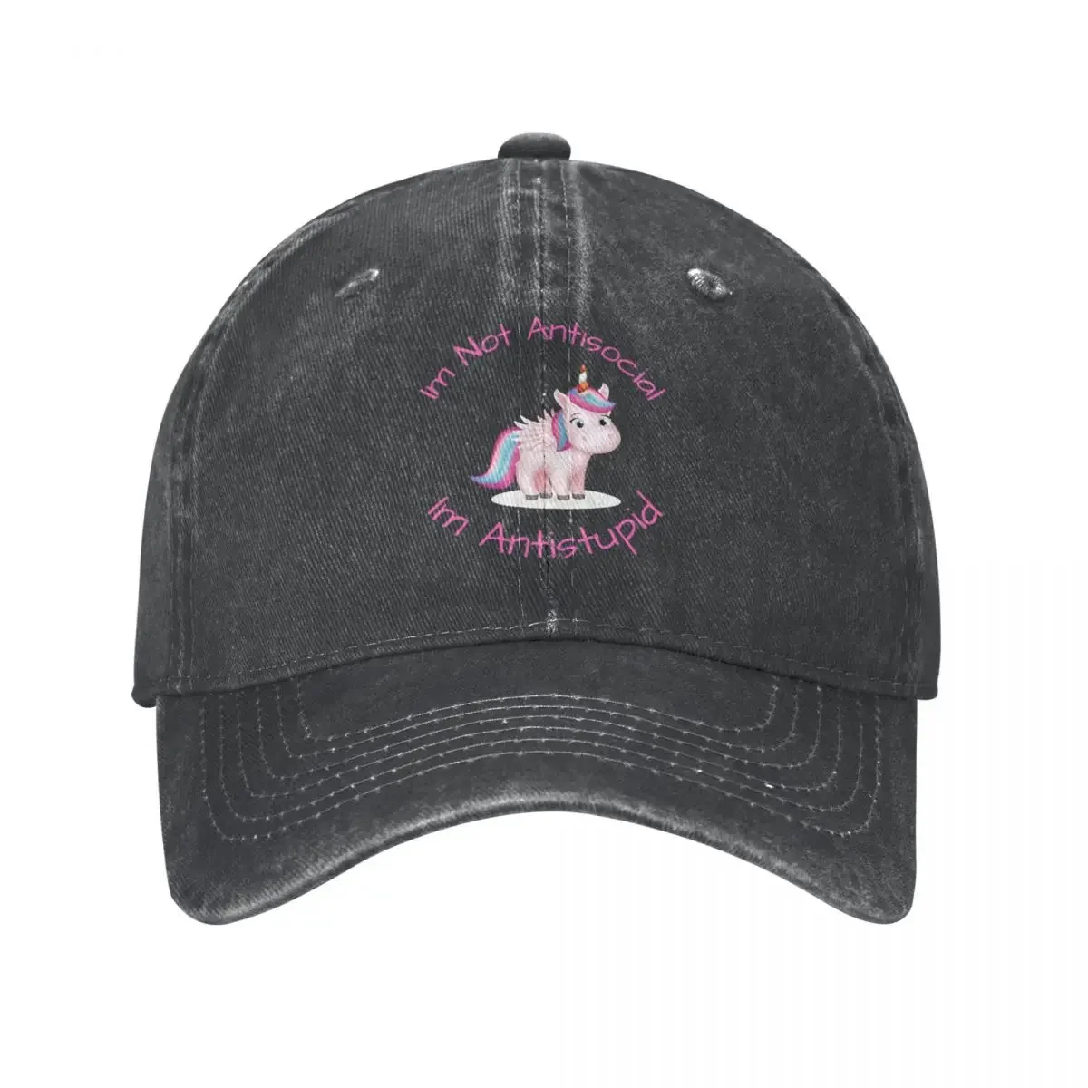 Unicorn I'm Not Antisocial I'm Anti Stupid Men Women Baseball Caps Distressed Denim Caps Hat Outdoor Activities Snapback Hat